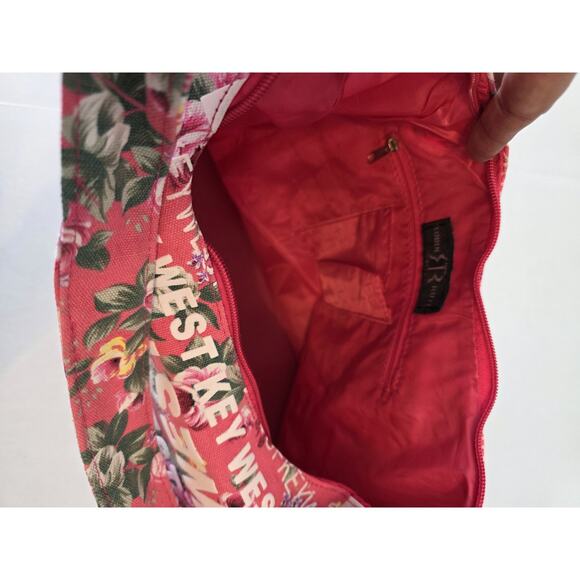 Robin Ruth Pink Fabric Floral Tote Bag Purse Zipper Close Key West - Picture 3 of 9